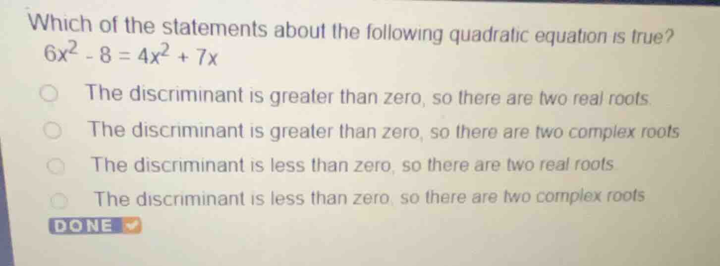 which of the statements about the following quadratic equation is true?…