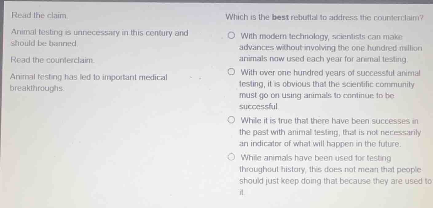 read the claim. animal testing is unnecessary in this century and shoul…