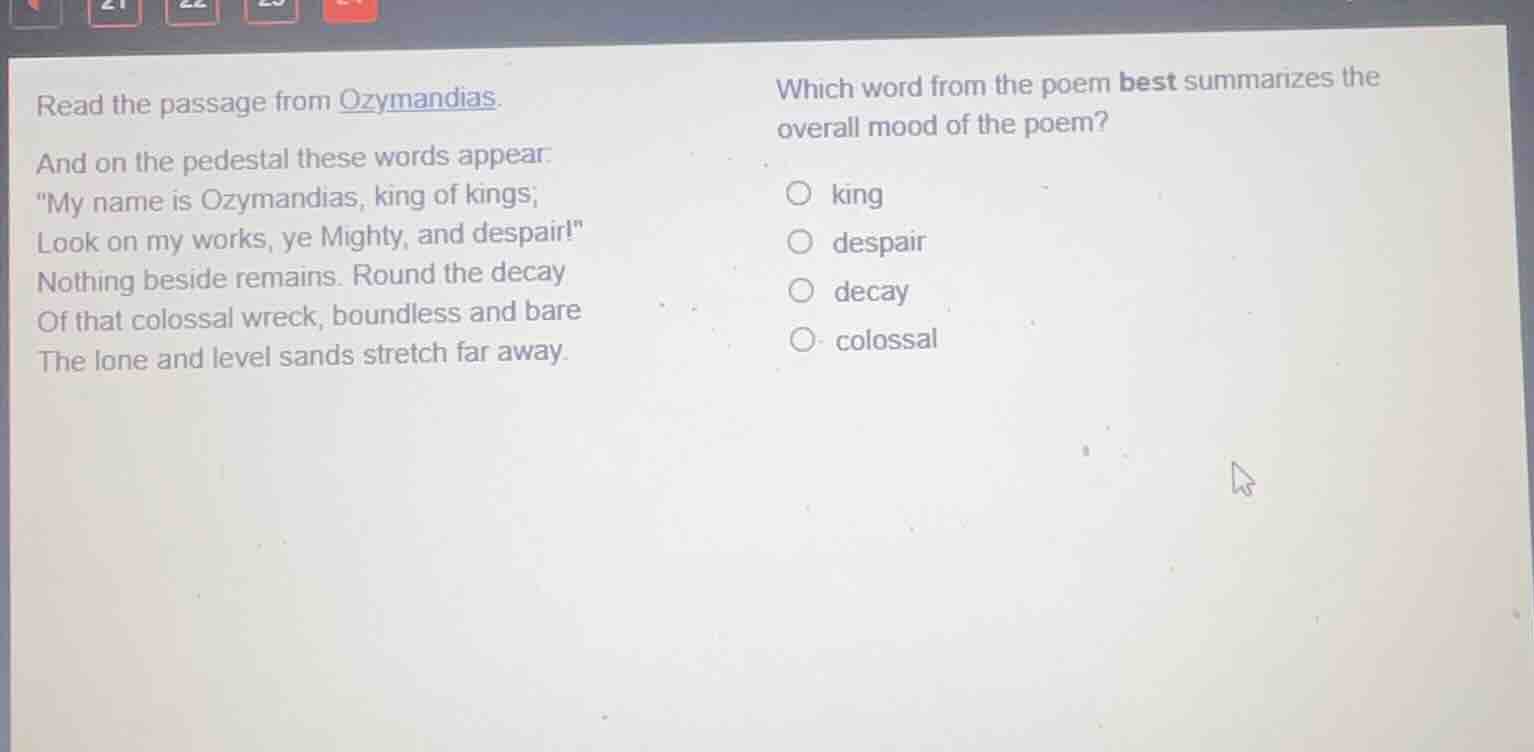read the passage from ozymandias. and on the pedestal these words appea…