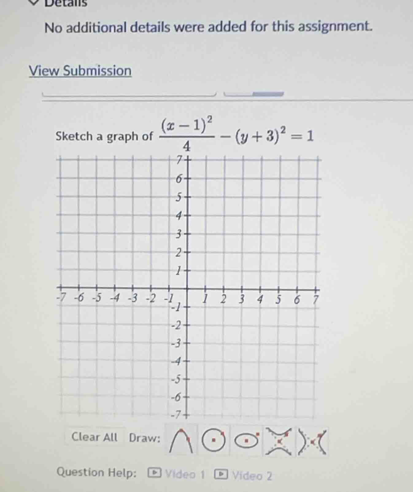 sketch a graph of \\frac{(x - 1)^2}{4} - (y + 3)^2 = 1