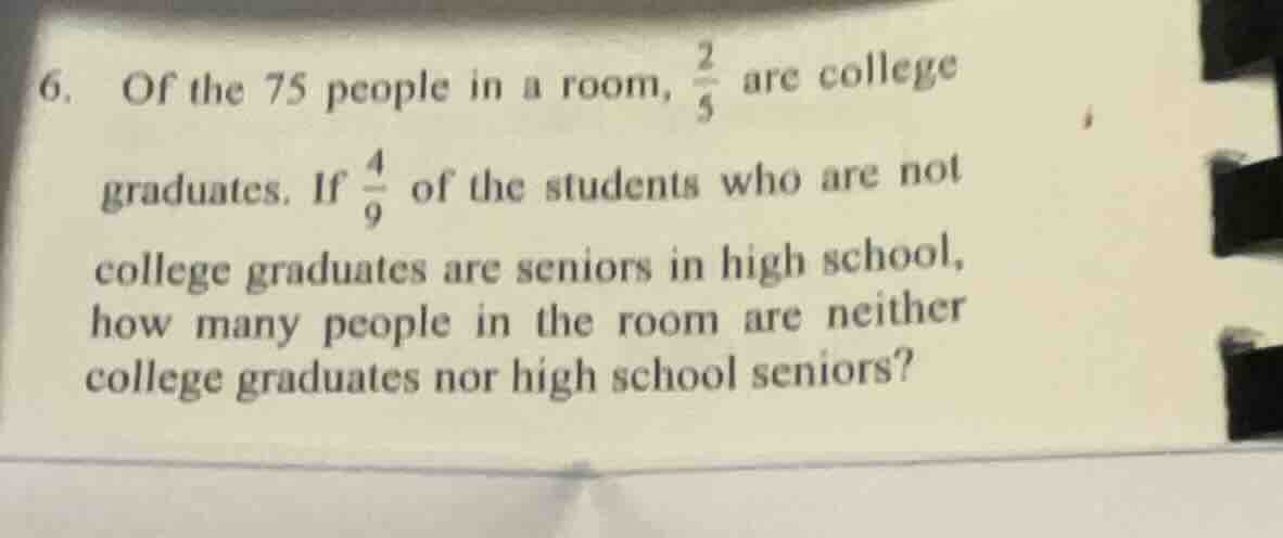 6. of the 75 people in a room, \\(\\frac{2}{5}\\) are college graduates…