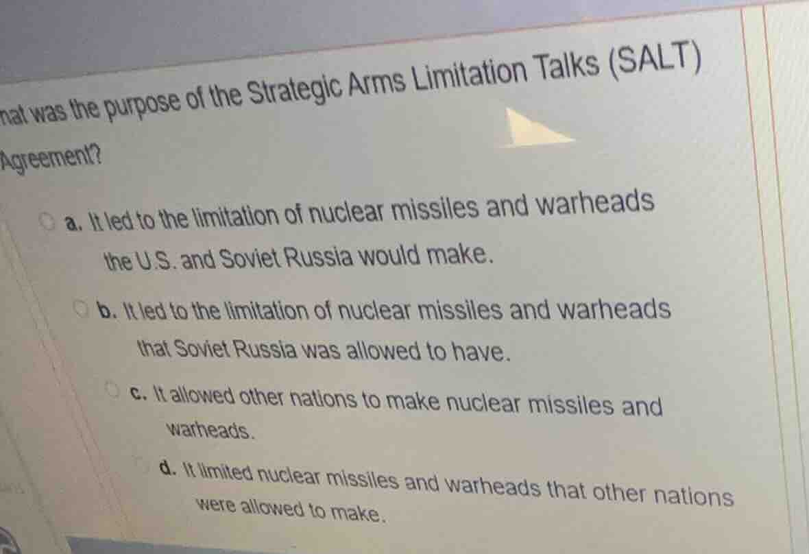 what was the purpose of the strategic arms limitation talks (salt) agre…
