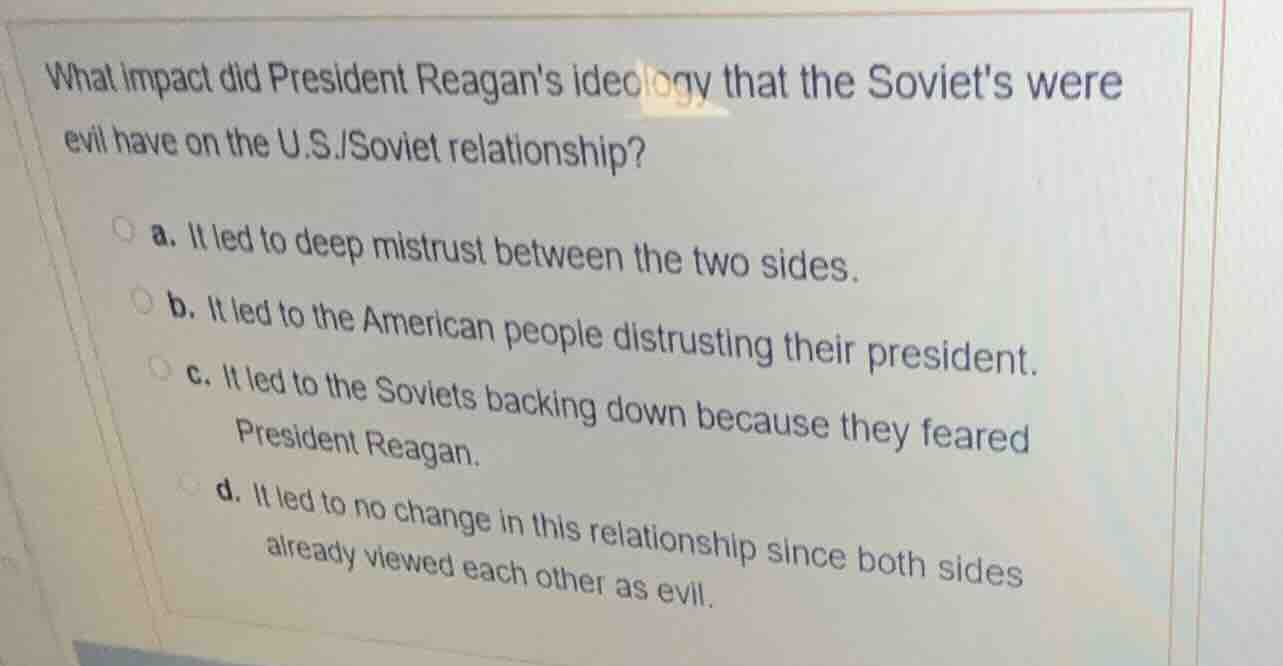 what impact did president reagans ideology that the soviets were evil h…