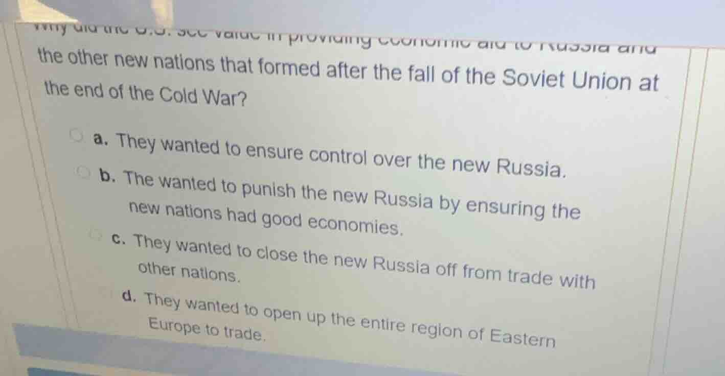 why did the u.s. see value in providing economic aid to russia and the …
