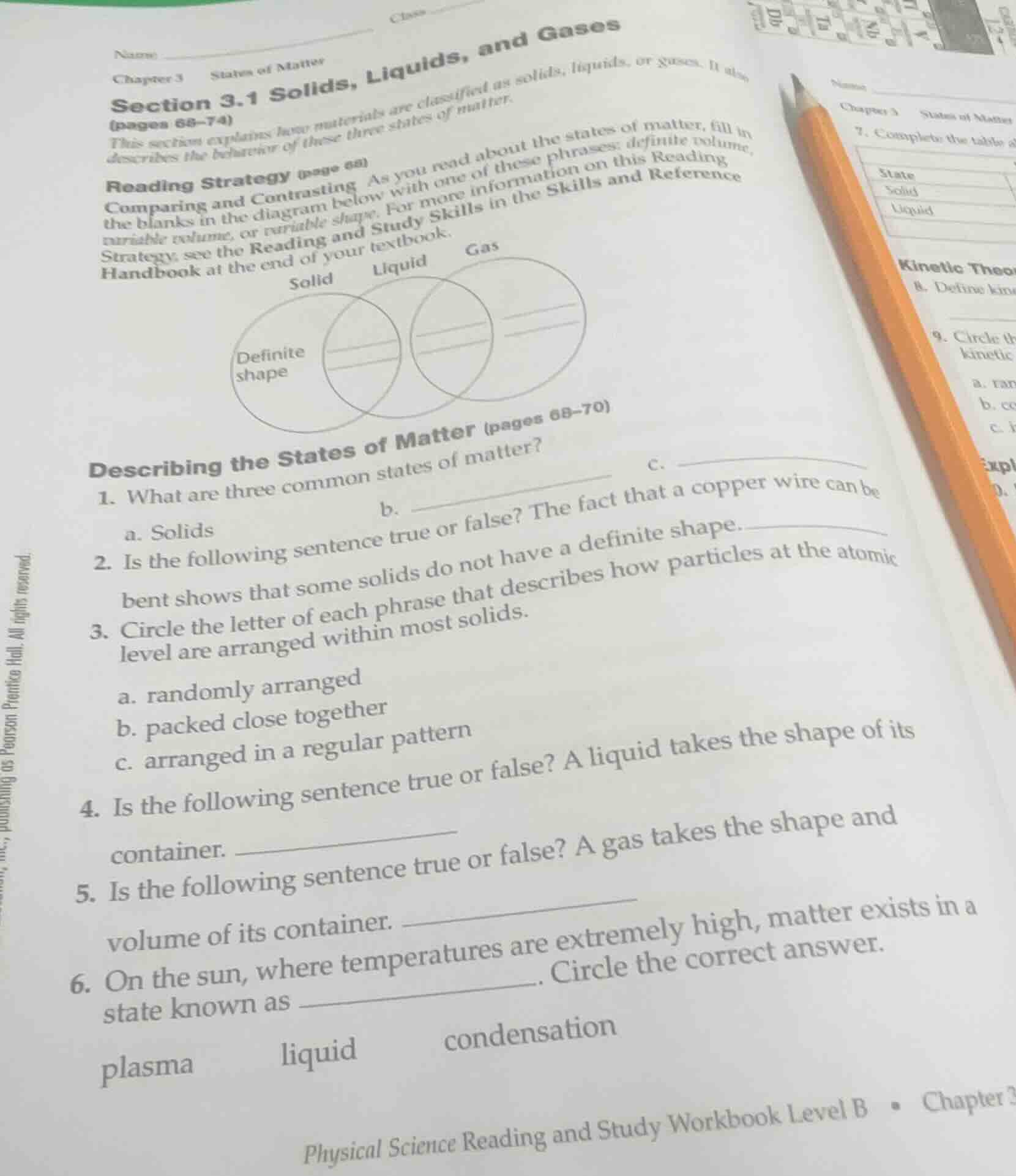section 3.1 solids, liquids, and gases reading strategy comparing and c…