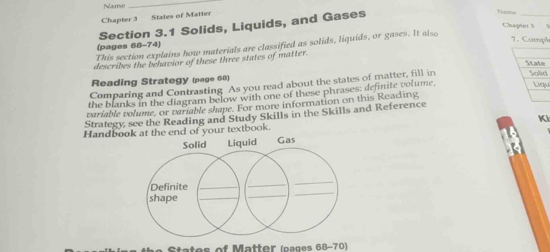 name chapter 3 states of matter section 3.1 solids, liquids, and gases …