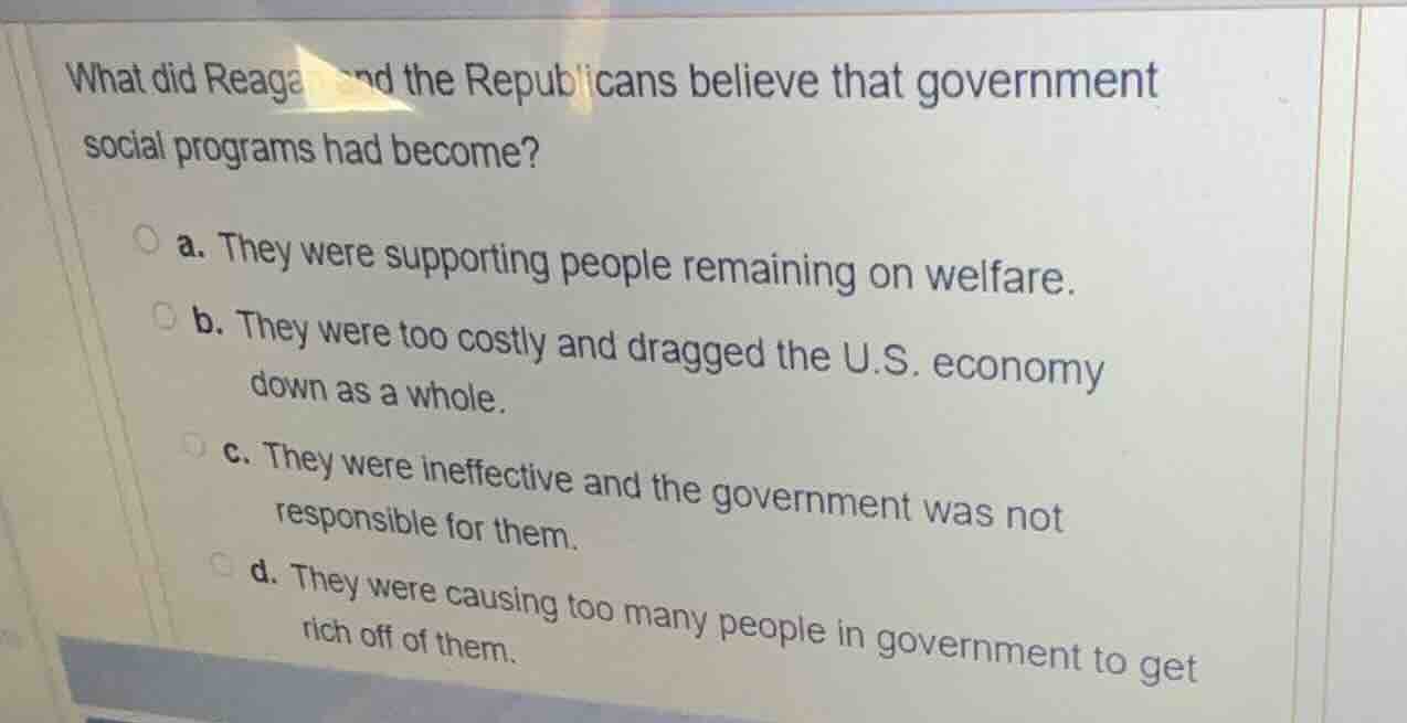 what did reagan and the republicans believe that government social prog…