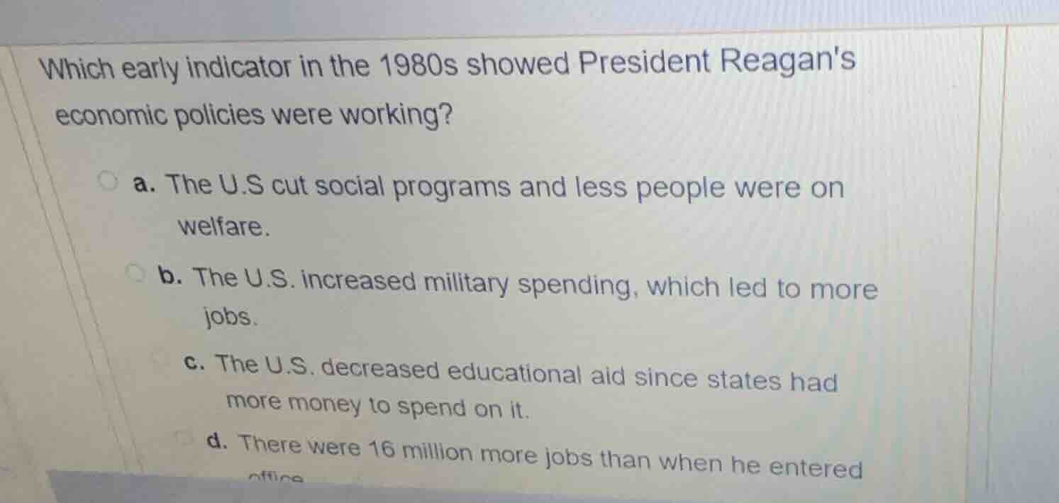 which early indicator in the 1980s showed president reagans economic po…