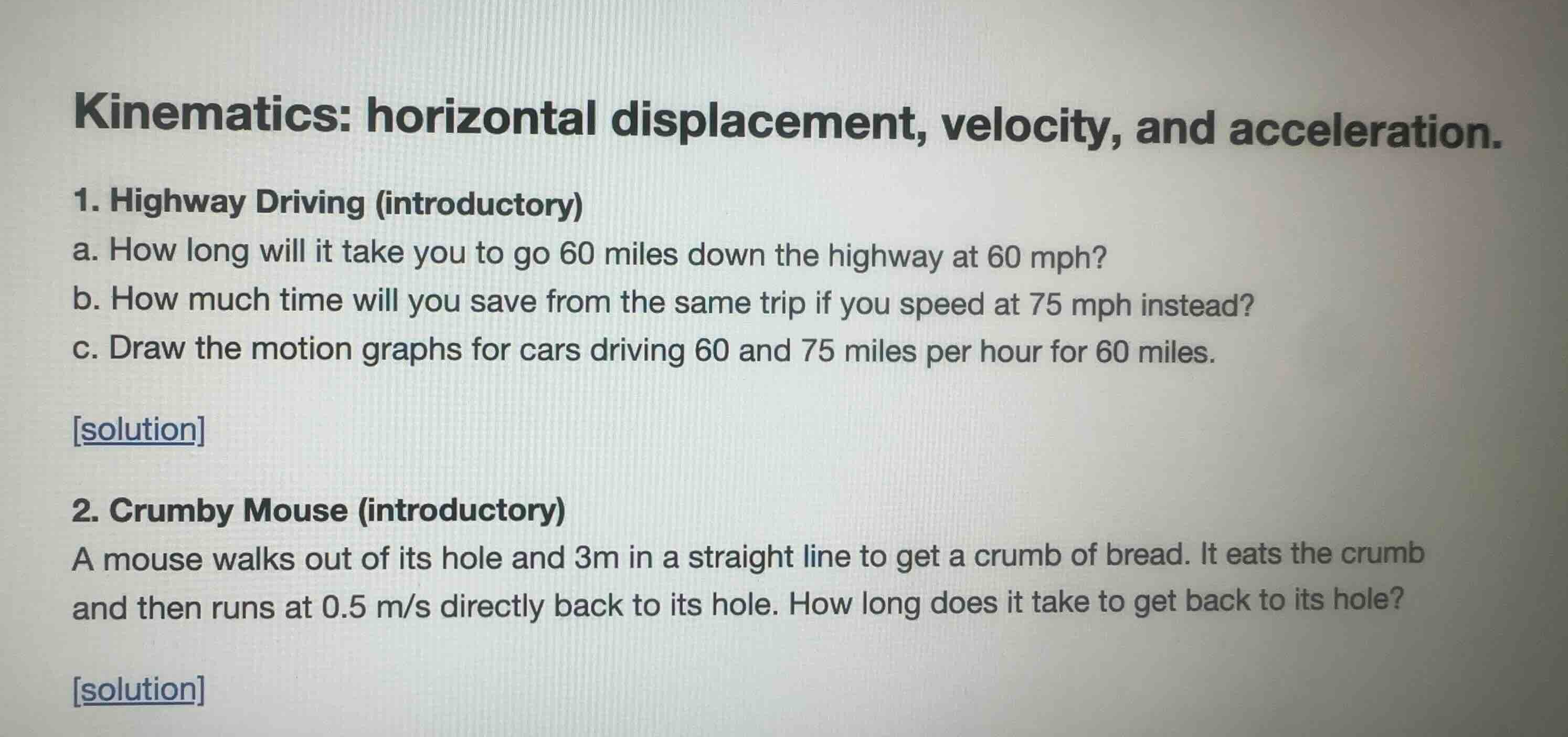 kinematics: horizontal displacement, velocity, and acceleration. 1. hig…