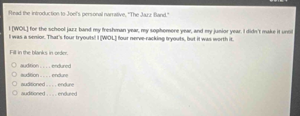 read the introduction to joels personal narrative, \the jazz band.\ i w…