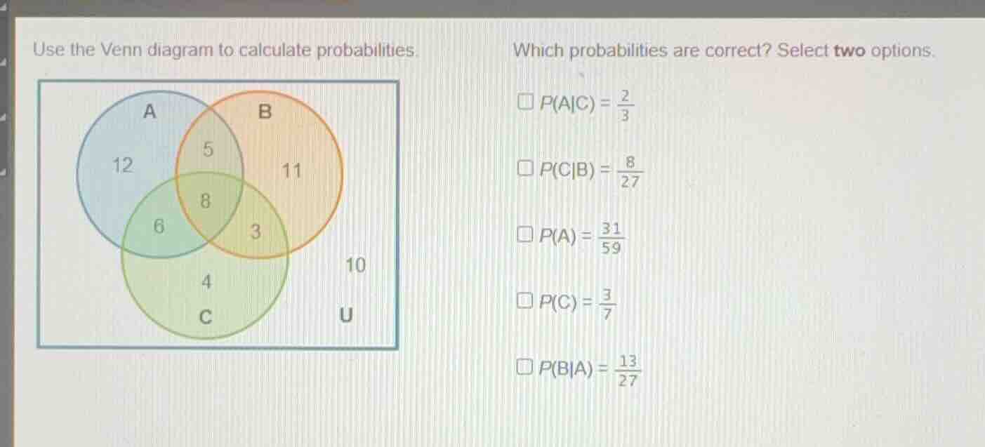 use the venn diagram to calculate probabilities. which probabilities ar…