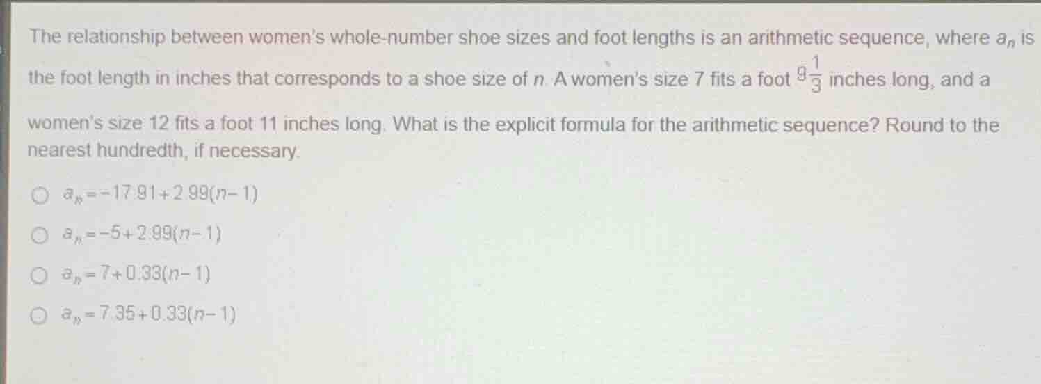the relationship between womens whole-number shoe sizes and foot length…