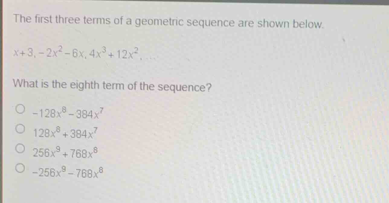 the first three terms of a geometric sequence are shown below. \\(x + 3…