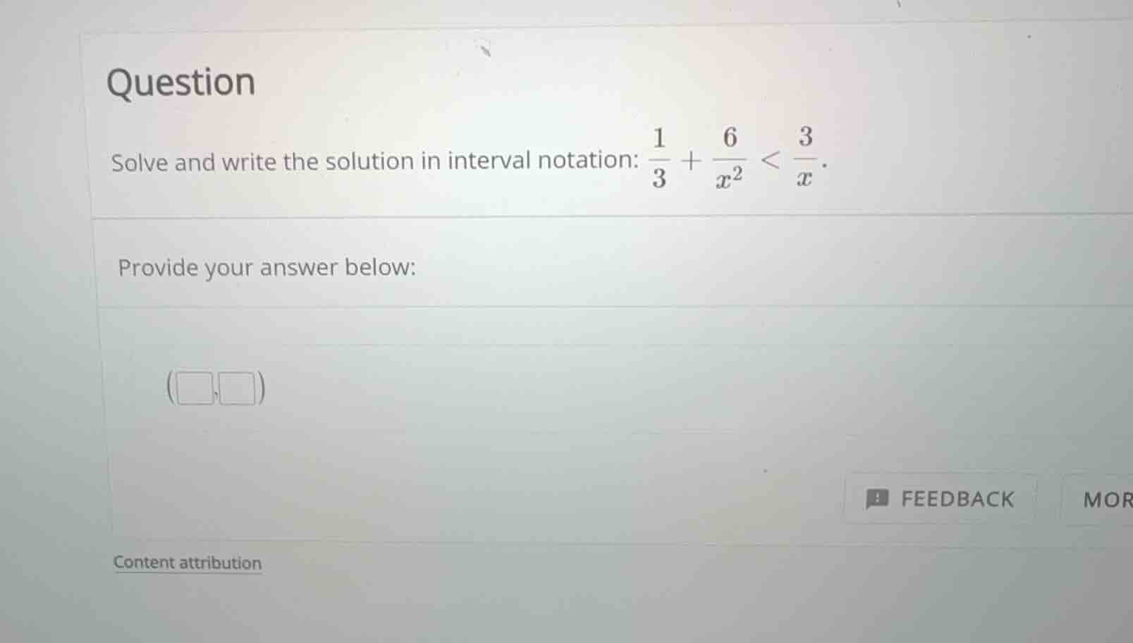 solve and write the solution in interval notation: \\(\\frac{1}{3} + \\…
