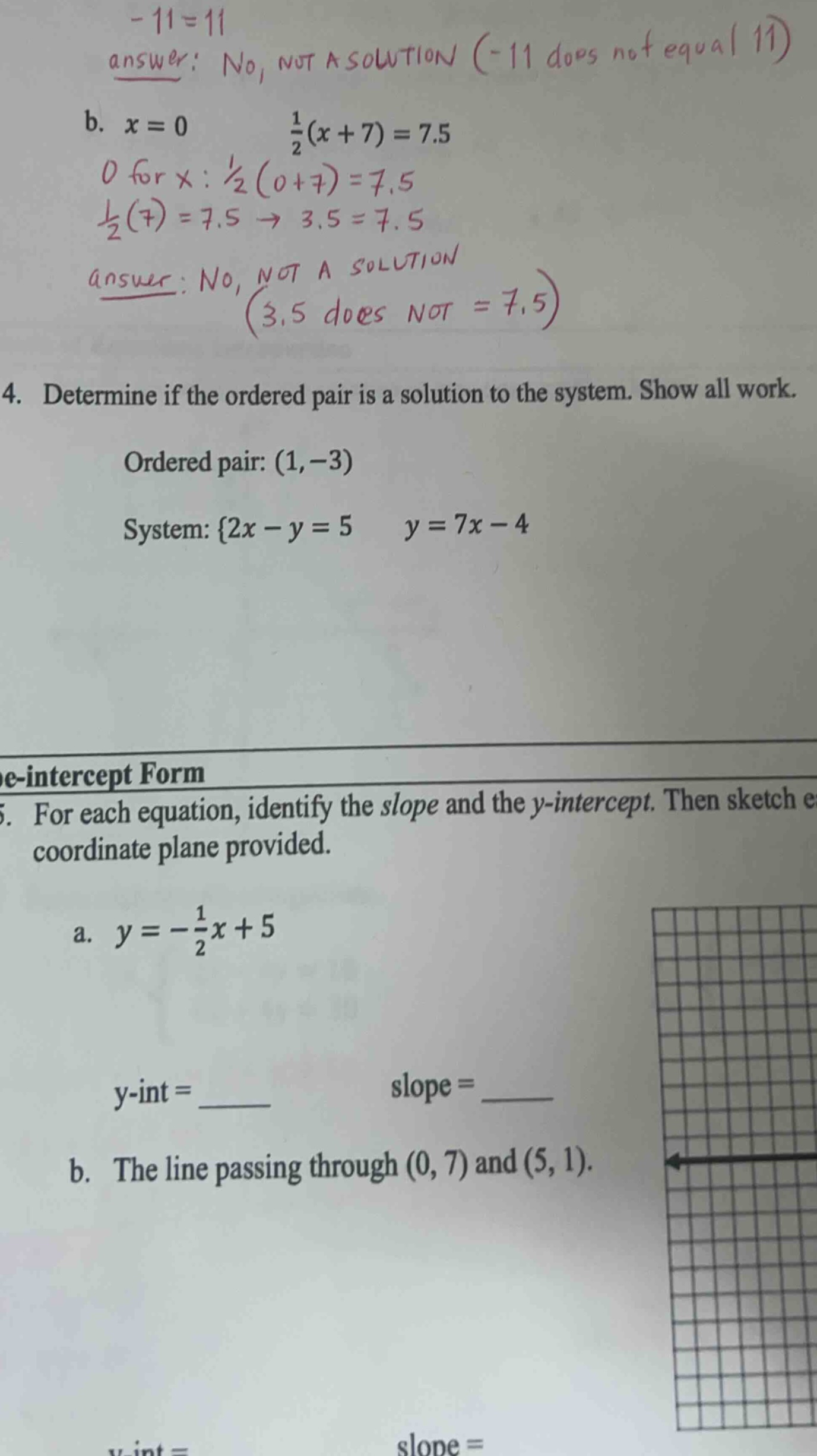4. determine if the ordered pair is a solution to the system. show all …