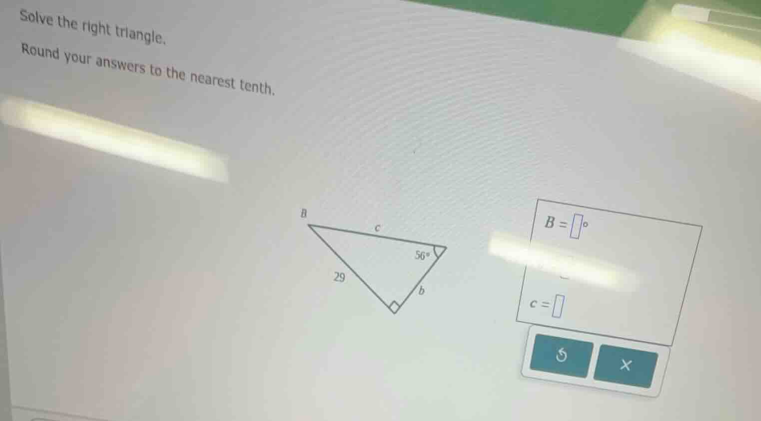 solve the right triangle. round your answers to the nearest tenth. \\(b…