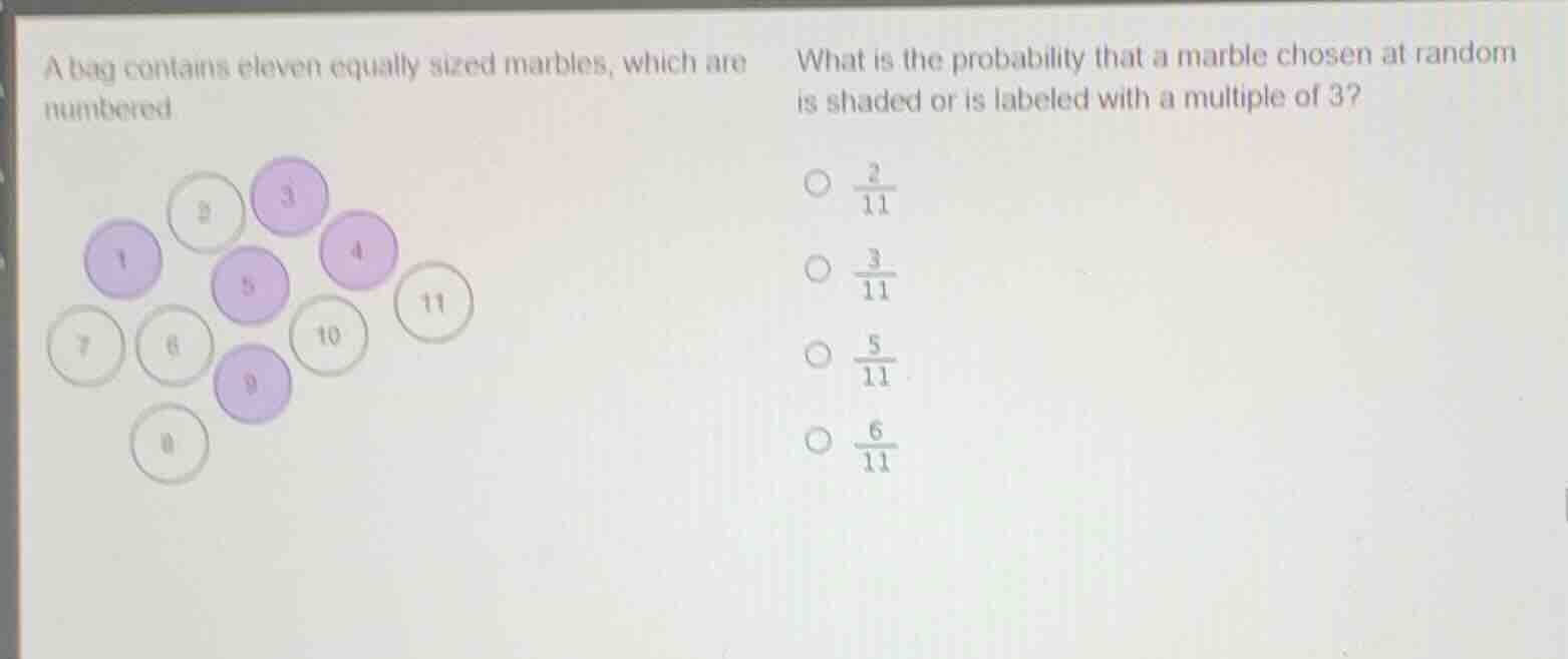 a bag contains eleven equally sized marbles, which are numbered. what i…