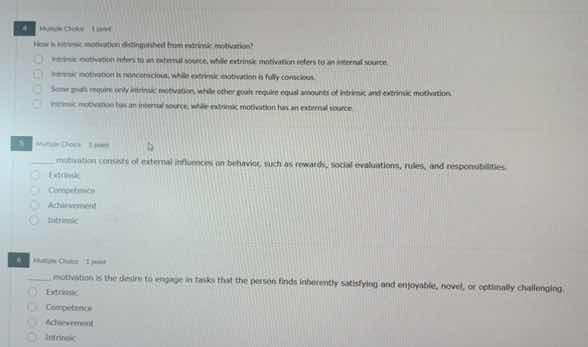 4 multiple choice 1 point how is intrinsic motivation distinguished fro…