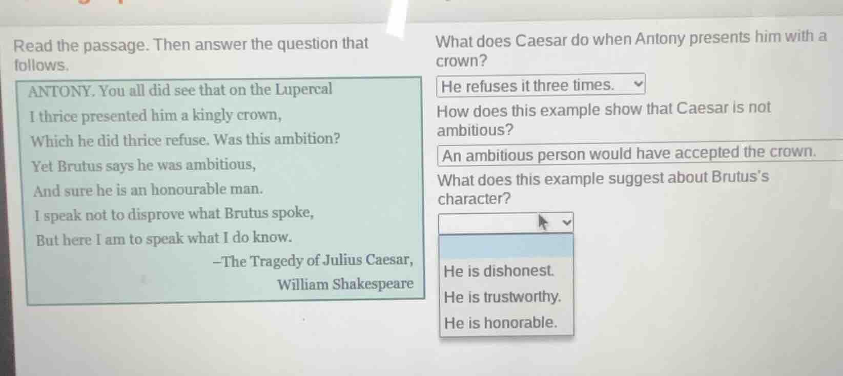 read the passage. then answer the question that follows. antony. you al…