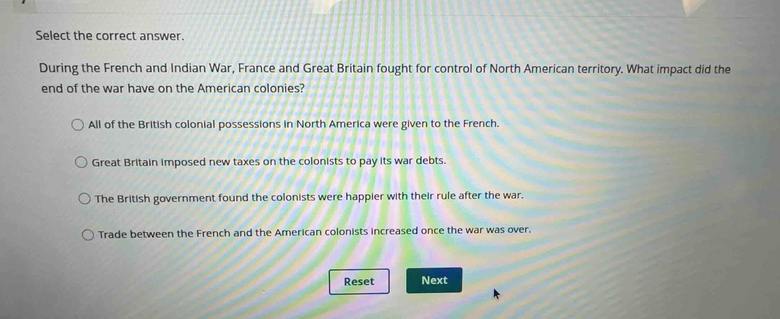 select the correct answer. during the french and indian war, france and…