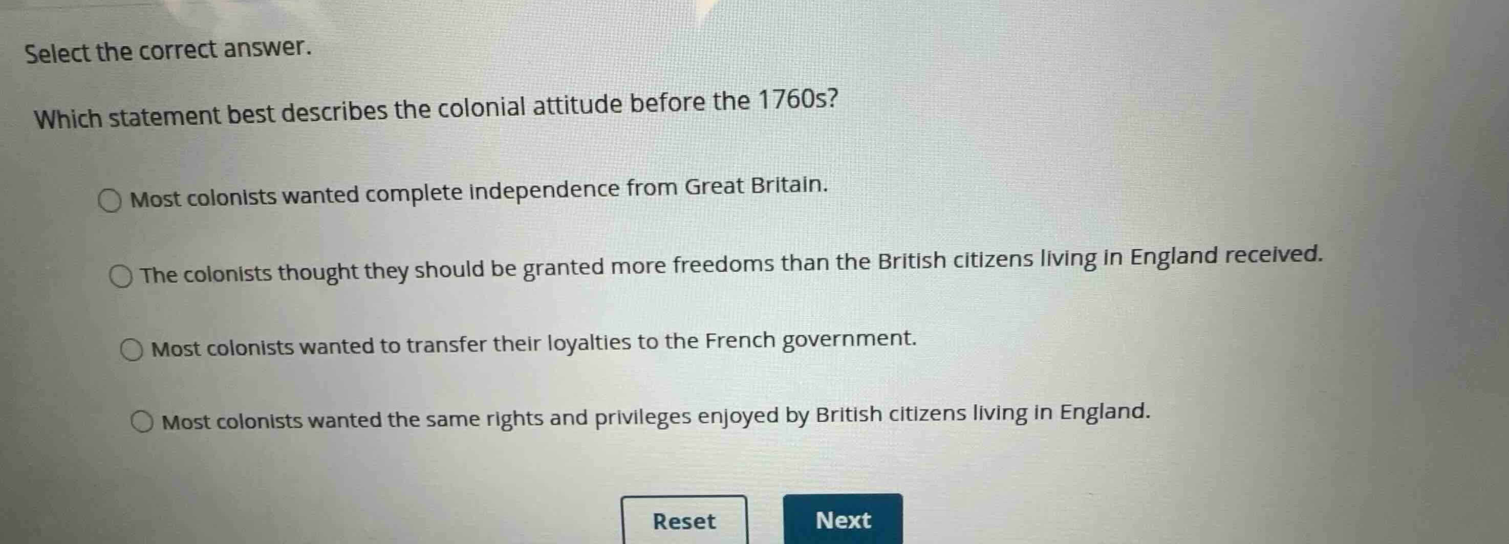 select the correct answer. which statement best describes the colonial …