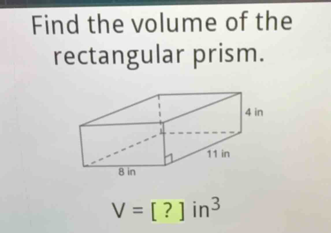 find the volume of the rectangular prism. \\(v = ?\\text{ in}^3\\)