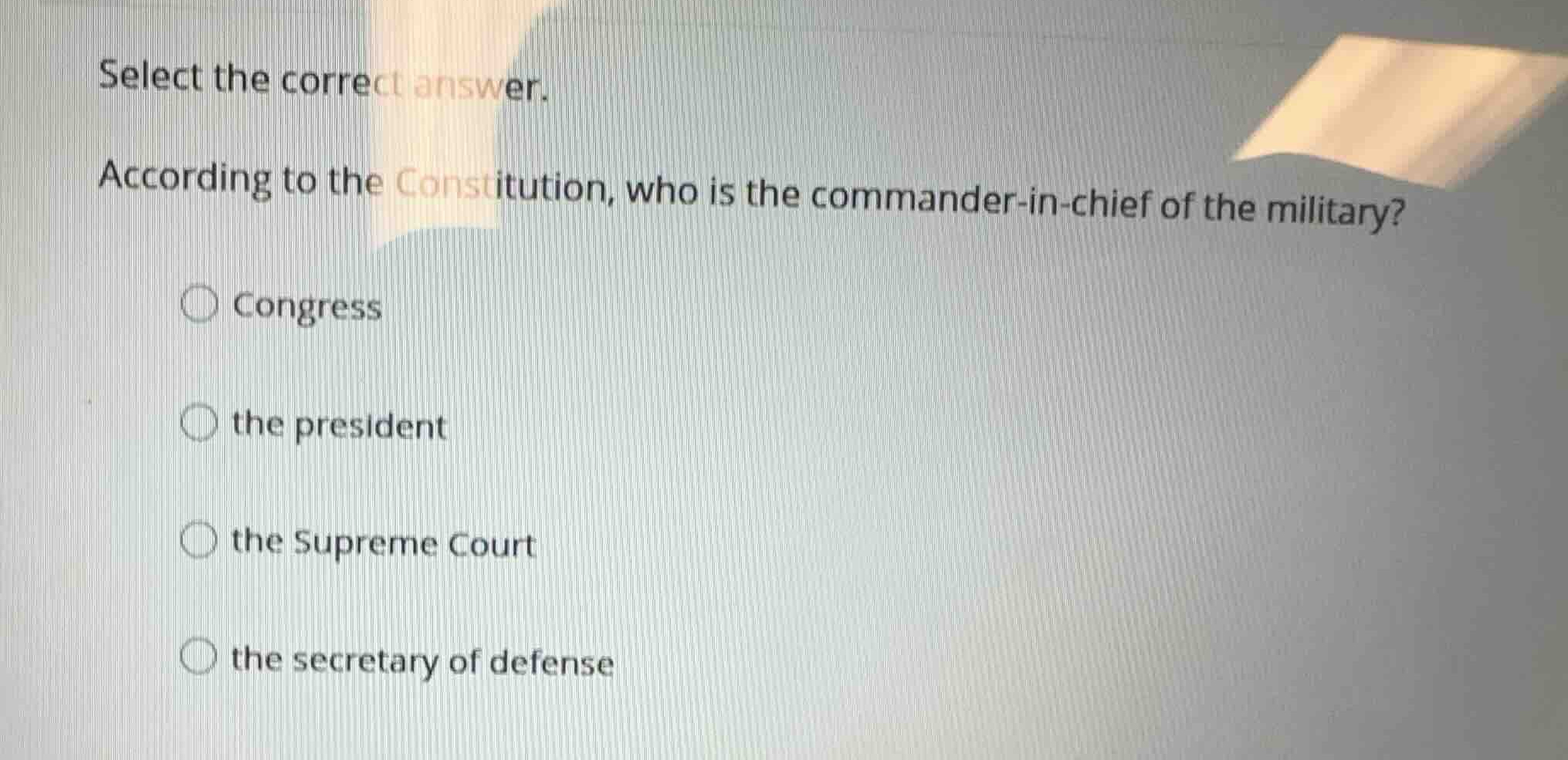 select the correct answer. according to the constitution, who is the co…