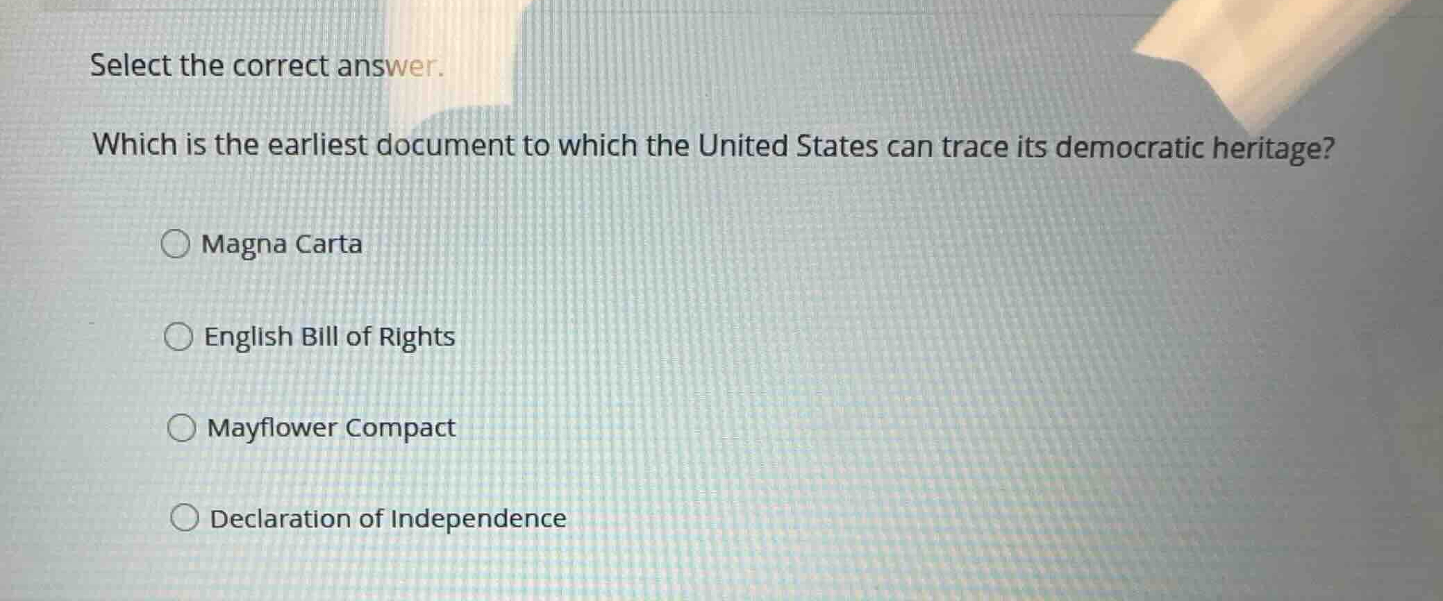 select the correct answer. which is the earliest document to which the …