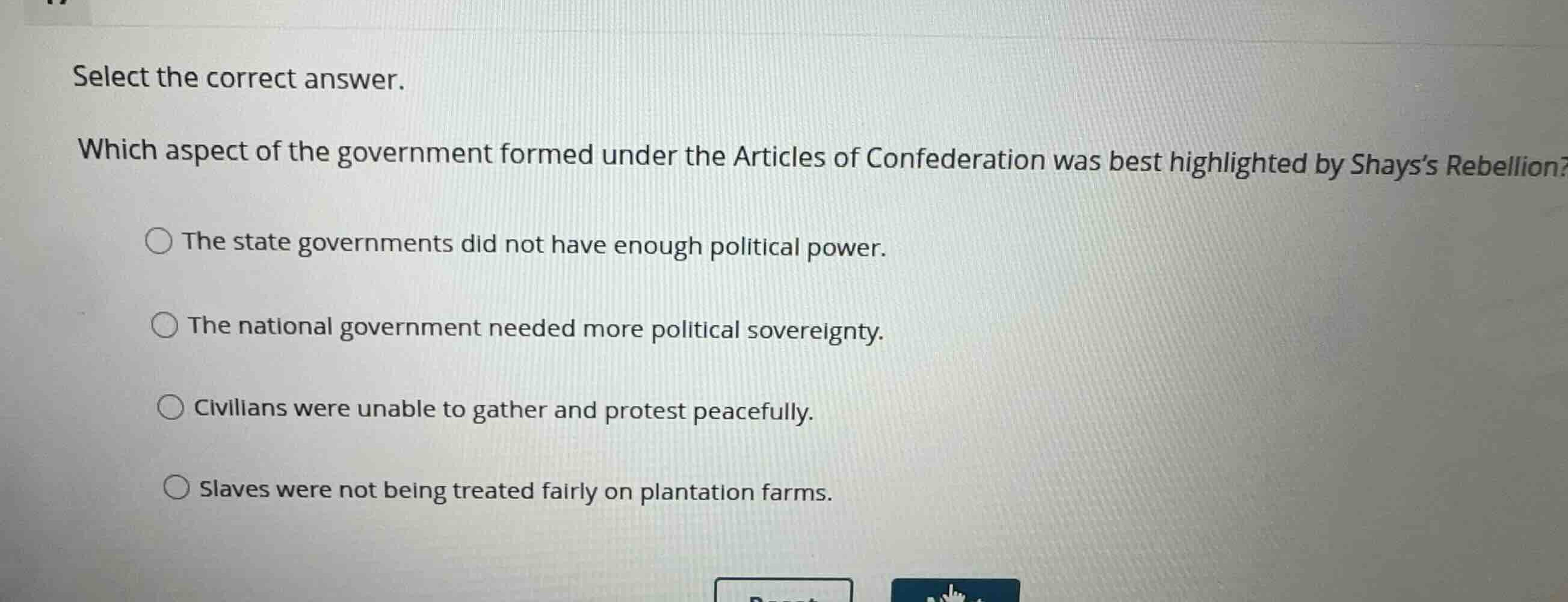 select the correct answer. which aspect of the government formed under …
