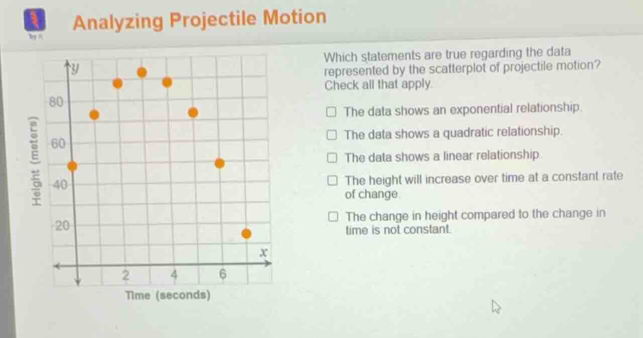 analyzing projectile motion which statements are true regarding the dat…