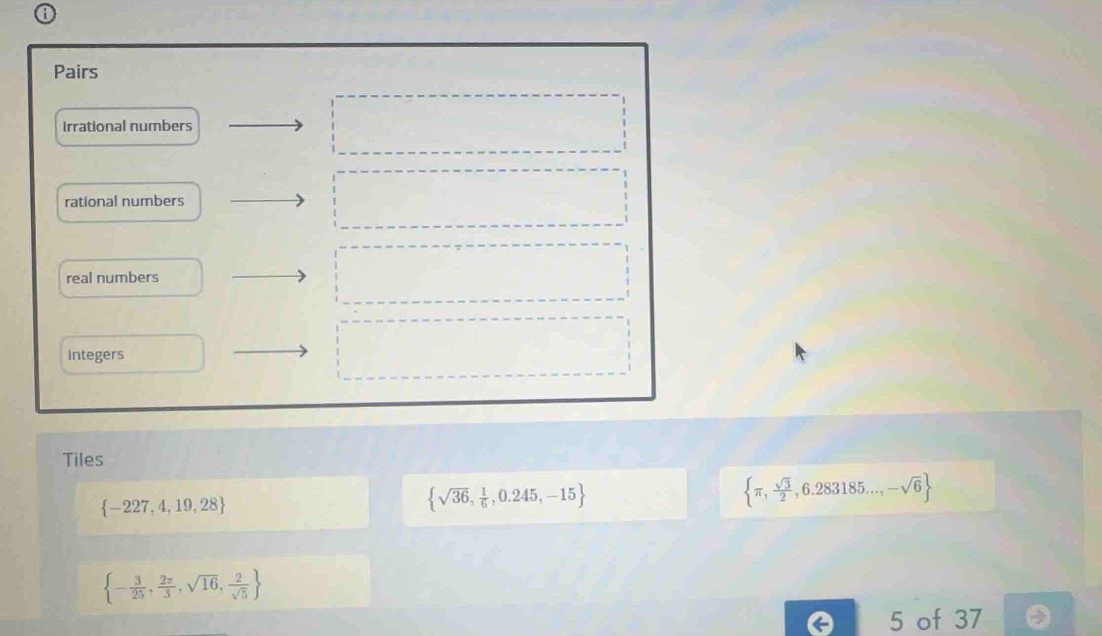 pairs irrational numbers \\(\\longrightarrow\\) rational numbers \\(\\l…