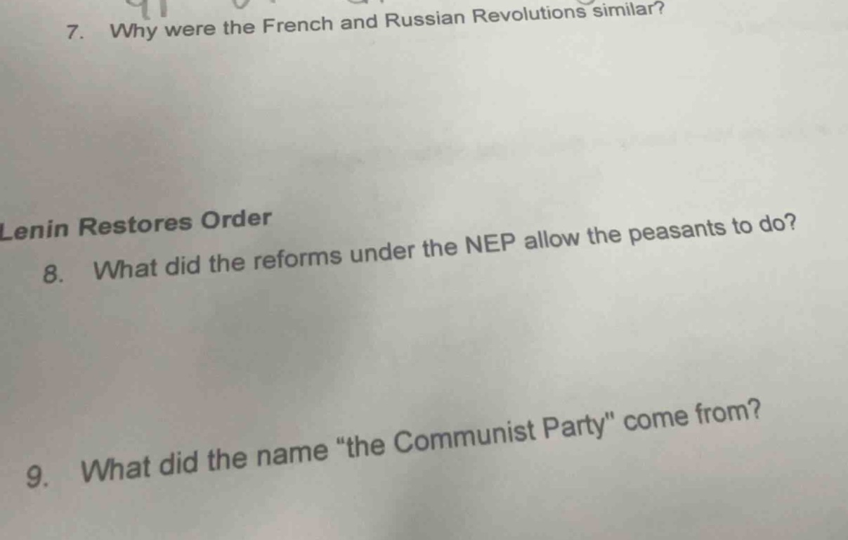 7. why were the french and russian revolutions similar? lenin restores …