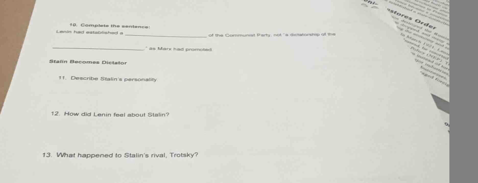 10. complete the sentence: lenin had established a ____________________…
