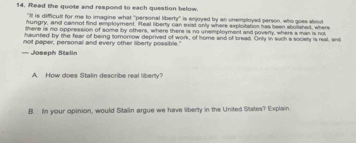 14. read the quote and respond to each question below. \it is difficult…