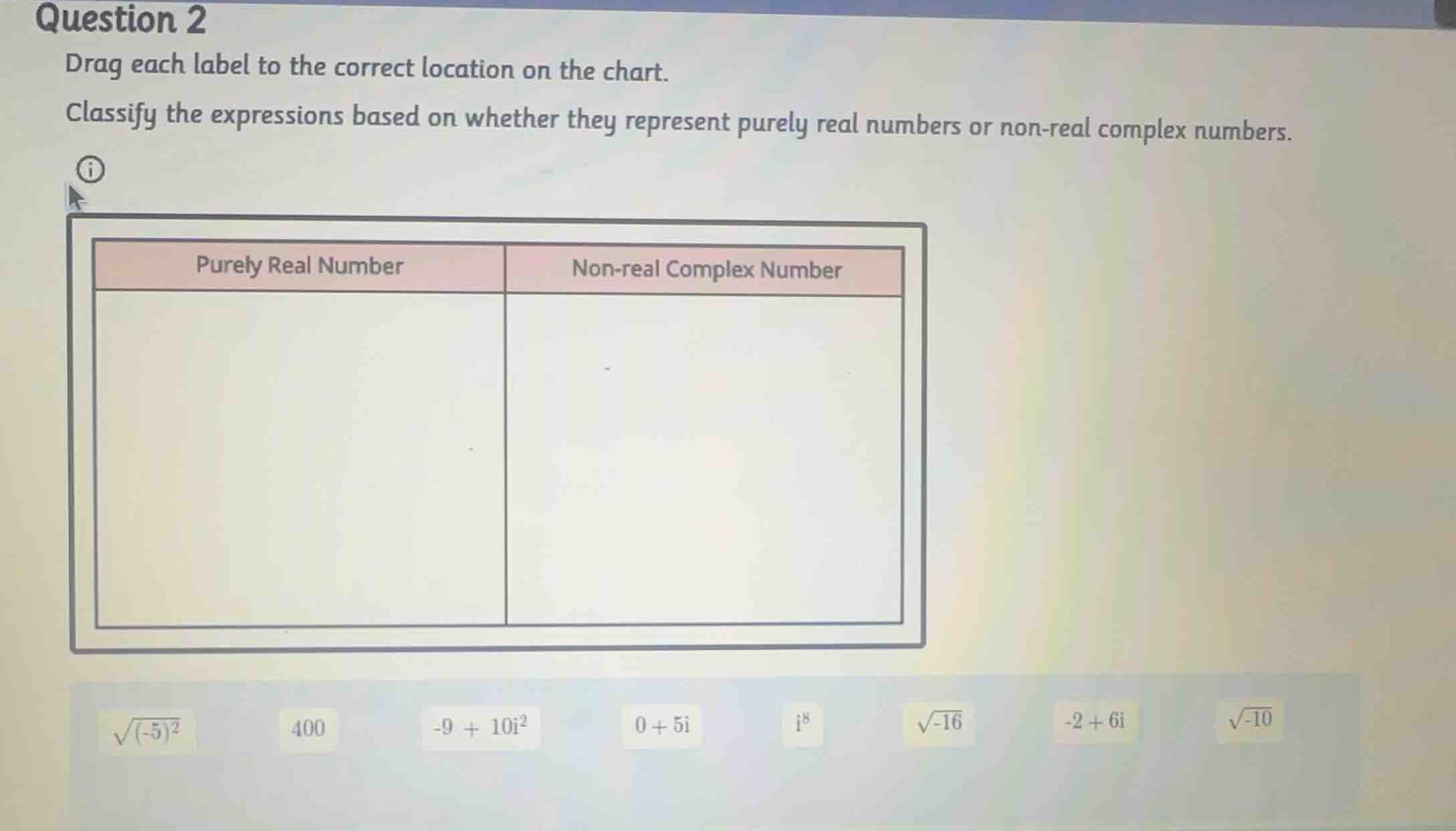 question 2 drag each label to the correct location on the chart. classi…