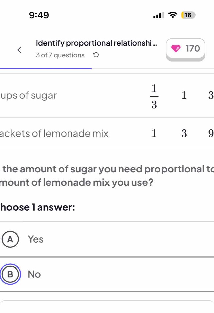 cups of sugar: \\(\\frac{1}{3}\\), 1, 3 packets of lemonade mix: 1, 3, …