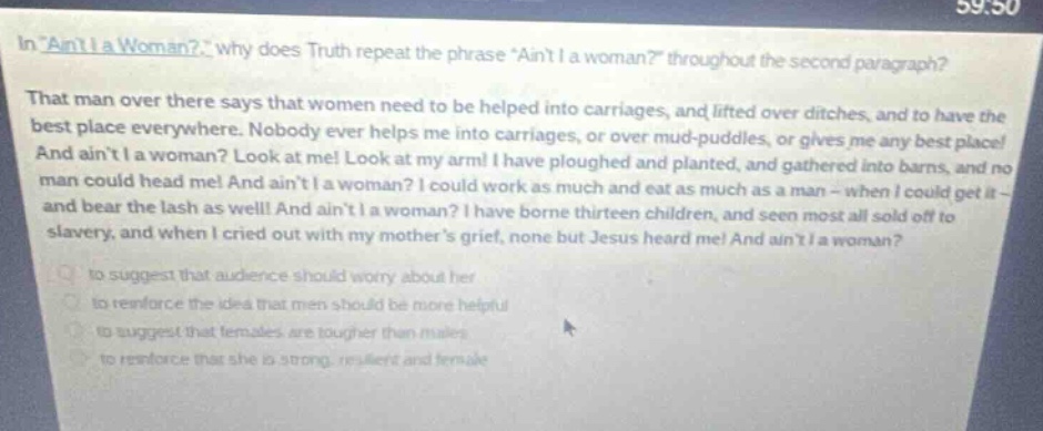 in \aint i a woman?,\ why does truth repeat the phrase \aint i a woman?…