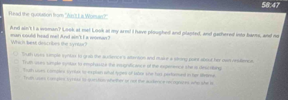 read the quotation from \aint i a woman?\ and aint i a woman? look at m…