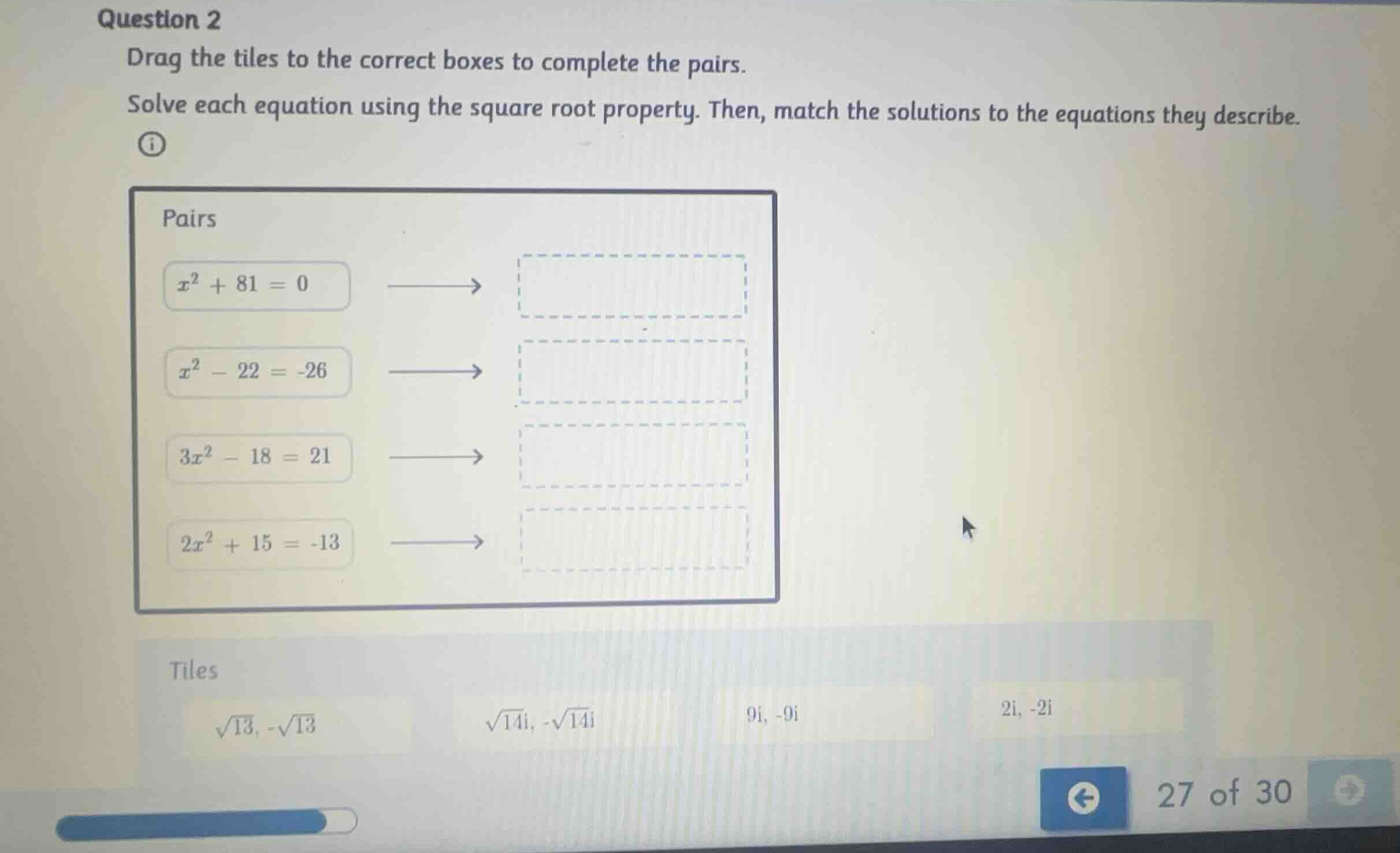 question 2 drag the tiles to the correct boxes to complete the pairs. s…