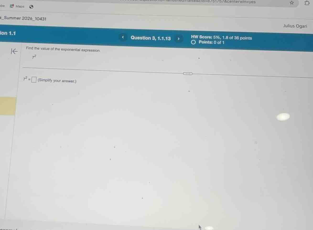find the value of the exponential expression. \\(7^{2}\\) \\(7^{2} = \\…