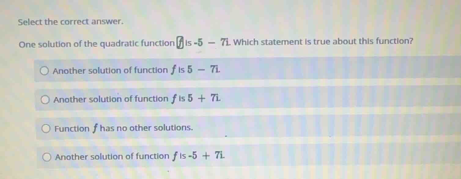 select the correct answer. one solution of the quadratic function \\(f\…