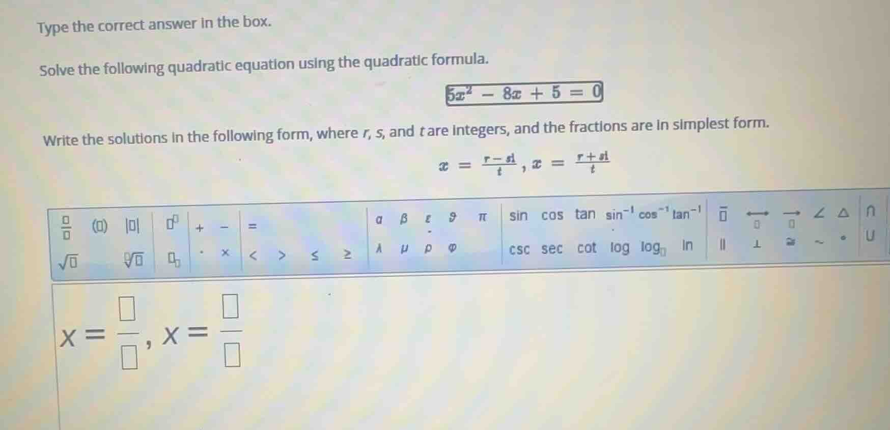 type the correct answer in the box. solve the following quadratic equat…