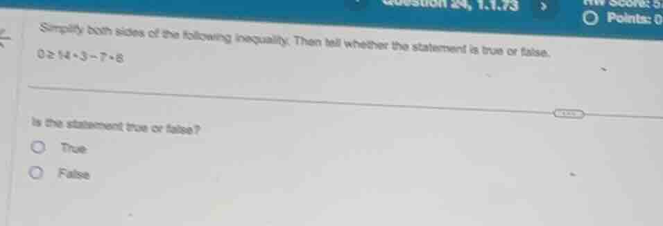 simplify both sides of the following inequality. then tell whether the …