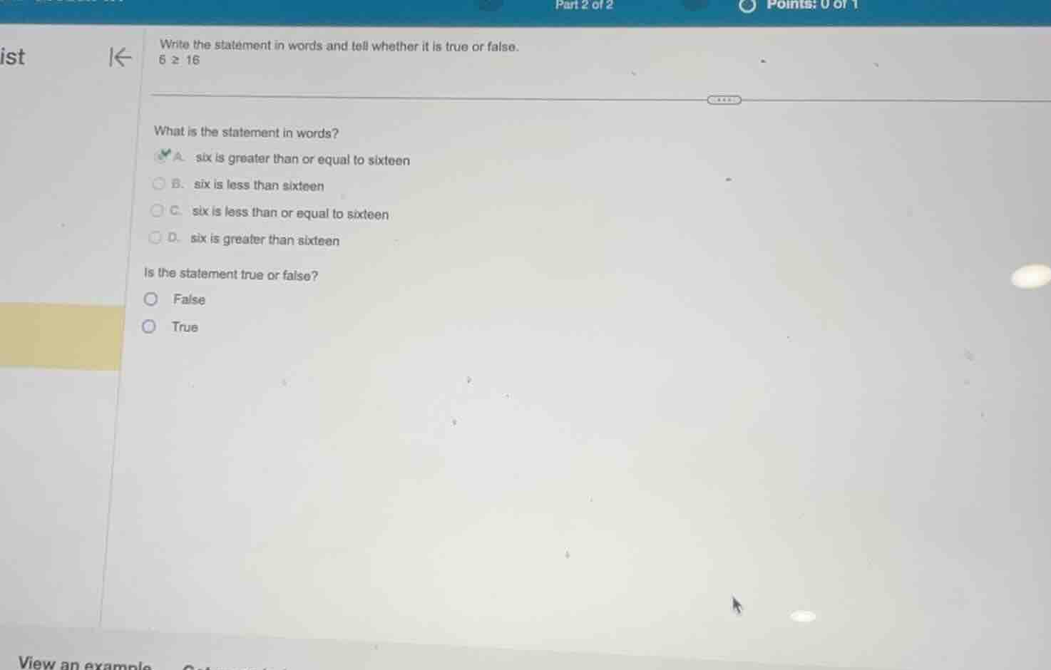 write the statement in words and tell whether it is true or false. \\(6…