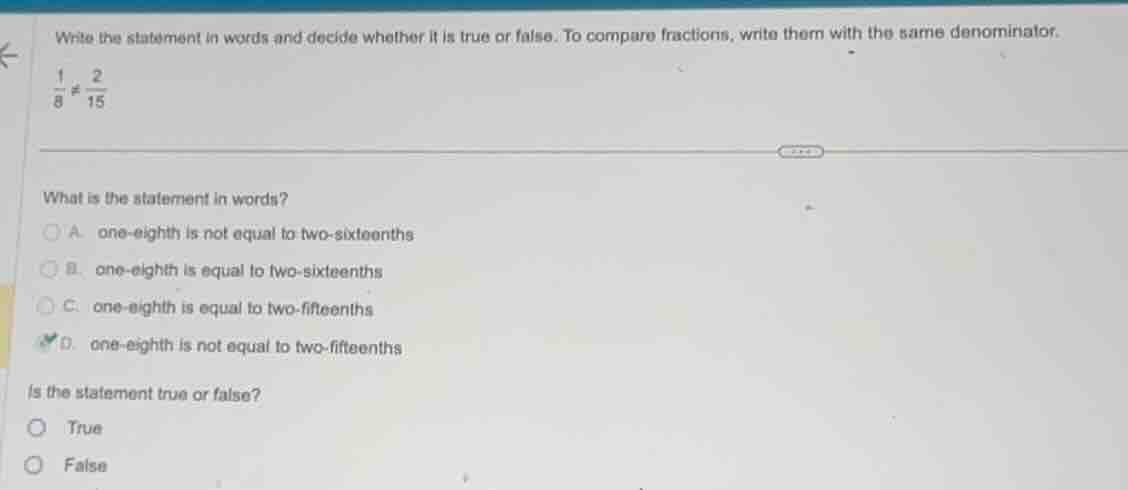 write the statement in words and decide whether it is true or false. to…