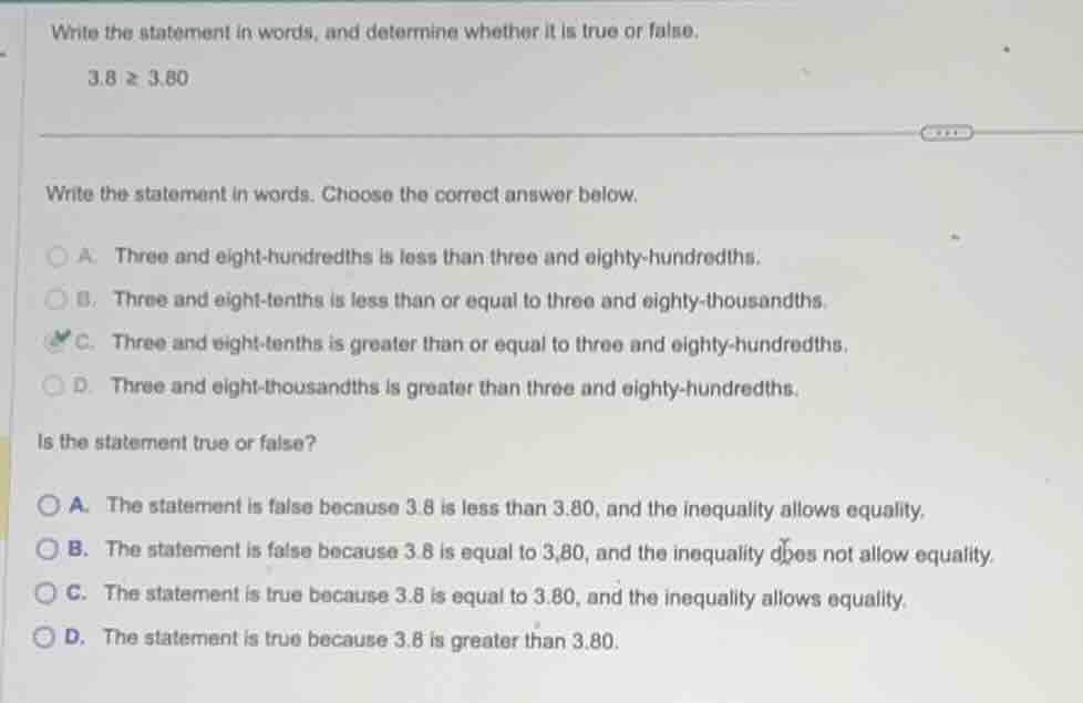 write the statement in words, and determine whether it is true or false…