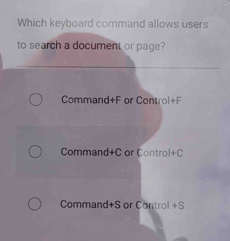 which keyboard command allows users to search a document or page? comma…
