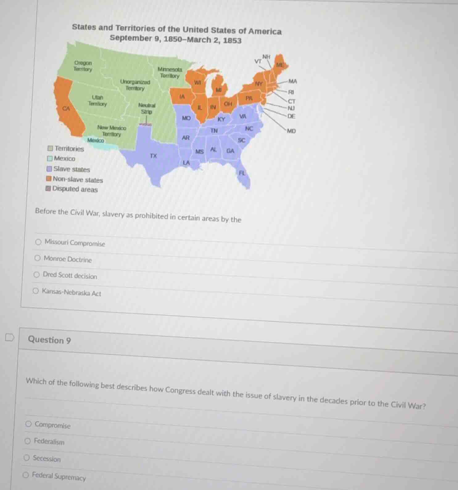 before the civil war, slavery was prohibited in certain areas by the - …