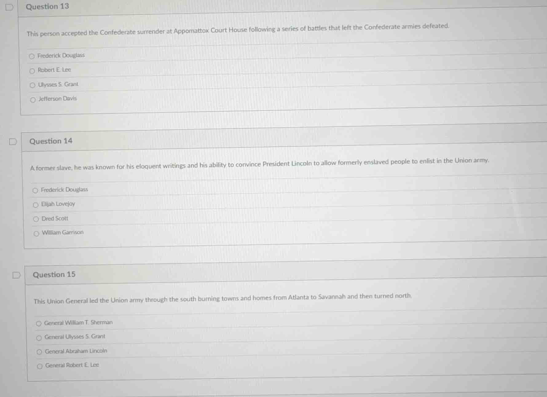 question 13 this person accepted the confederate surrender at appomatto…