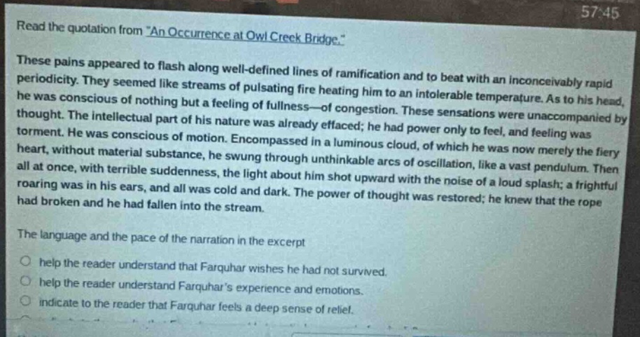 read the quotation from \an occurrence at owl creek bridge.\ these pain…